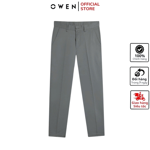 Quần kaki nam Owen QKR251278 màu xám dáng suông regular fit chất liệu poly recycle (renu)