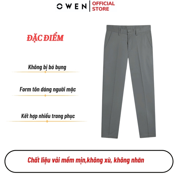 Quần kaki nam Owen QKR251278 màu xám dáng suông regular fit chất liệu poly recycle (renu)