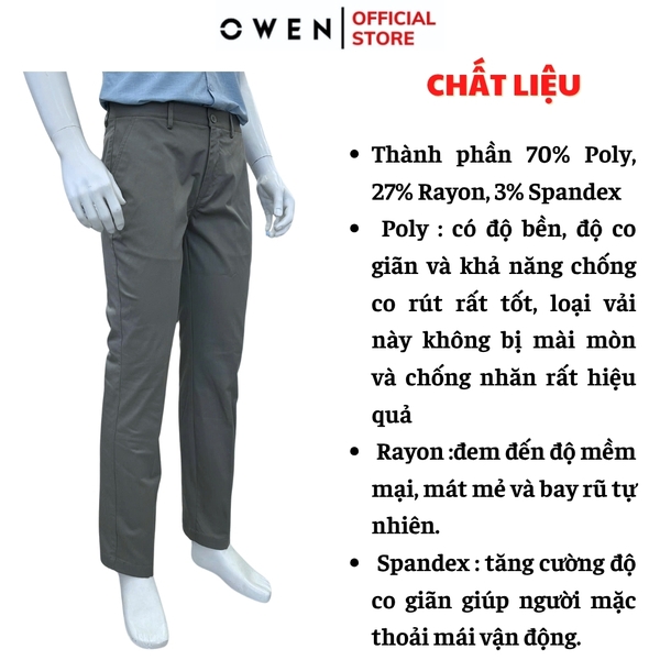 Quần kaki nam Owen QKR251278 màu xám dáng suông regular fit chất liệu poly recycle (renu)