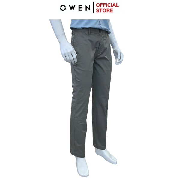 Quần kaki nam Owen QKR251278 màu xám dáng suông regular fit chất liệu poly recycle (renu)