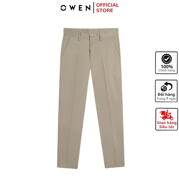Quần kaki nam Owen QKR251279 màu be dáng suông regular fit chất liệu poly recycle (renu)
