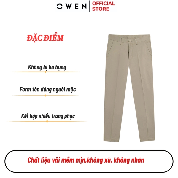 Quần kaki nam Owen QKR251279 màu be dáng suông regular fit chất liệu poly recycle (renu)