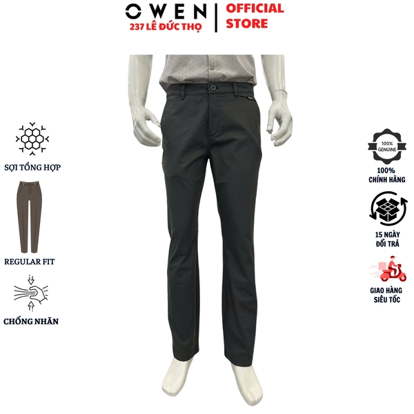 Quần kaki nam Owen QKR256096 màu xám đậm dáng suông regular fit chất liệu cotton