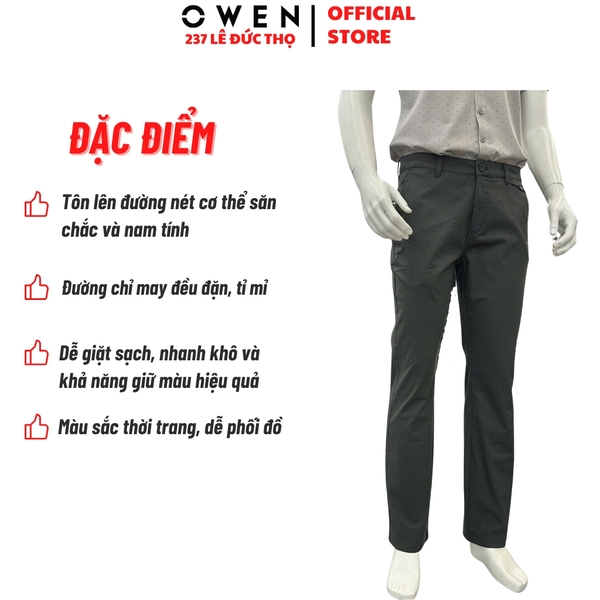 Quần kaki nam Owen QKR256096 màu xám đậm dáng suông regular fit chất liệu cotton