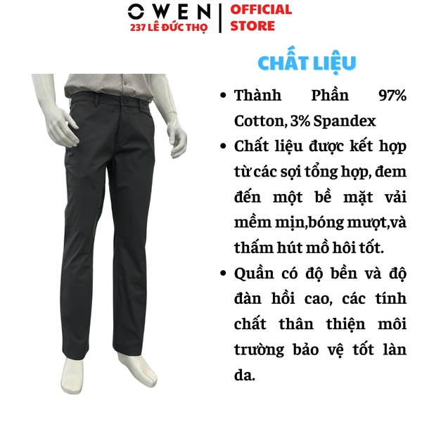 Quần kaki nam Owen QKR256096 màu xám đậm dáng suông regular fit chất liệu cotton