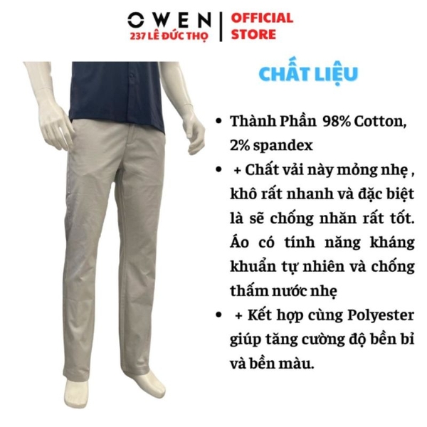 Quần Kaki Nam Owen QKR261000 Xám Nhạt Regular Fit Cotton Spandex