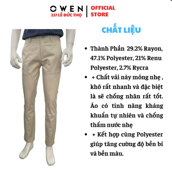 Quần Kaki Nam Owen QKR261006 Be Nhạt Regular Fit Renu