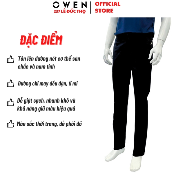 Quần kaki nam Owen QKRT261003 màu đen dáng suông regular fit cạp tăng đơ chất liệu cotton spandex