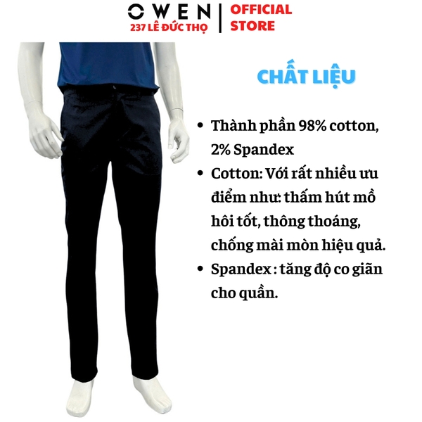 Quần kaki nam Owen QKRT261003 màu đen dáng suông regular fit cạp tăng đơ chất liệu cotton spandex