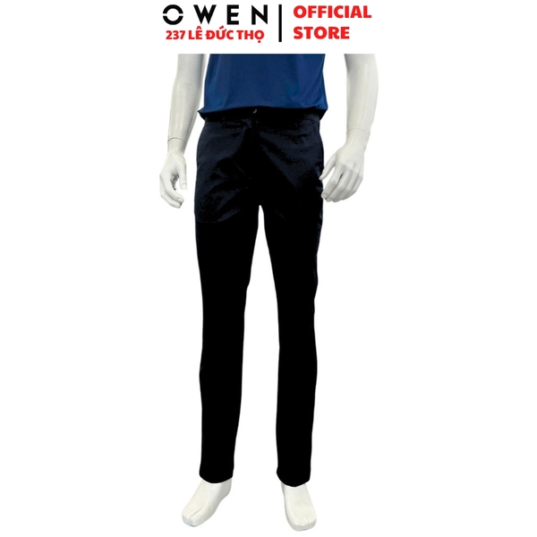 Quần kaki nam Owen QKRT261003 màu đen dáng suông regular fit cạp tăng đơ chất liệu cotton spandex