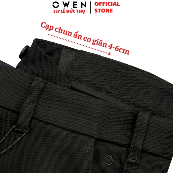 Quần kaki nam Owen QKRT261003 màu đen dáng suông regular fit cạp tăng đơ chất liệu cotton spandex