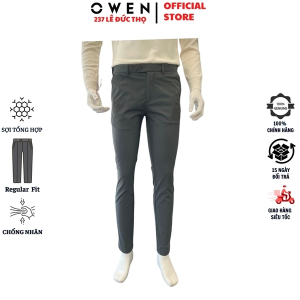 Quần Kaki Nam Owen QKRT263509 – Xám Đậm Regular Fit Cạp Tăng Đơ vải polyester