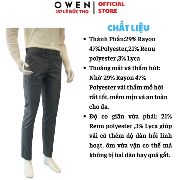 Quần Kaki Nam Owen QKRT263509 – Xám Đậm Regular Fit Cạp Tăng Đơ vải polyester
