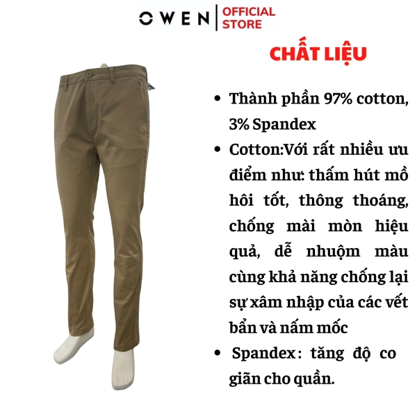 Quần Kaki Nam Owen QKS251273 màu vàng dáng ôm slim fit Chất liệu CVC Spandex