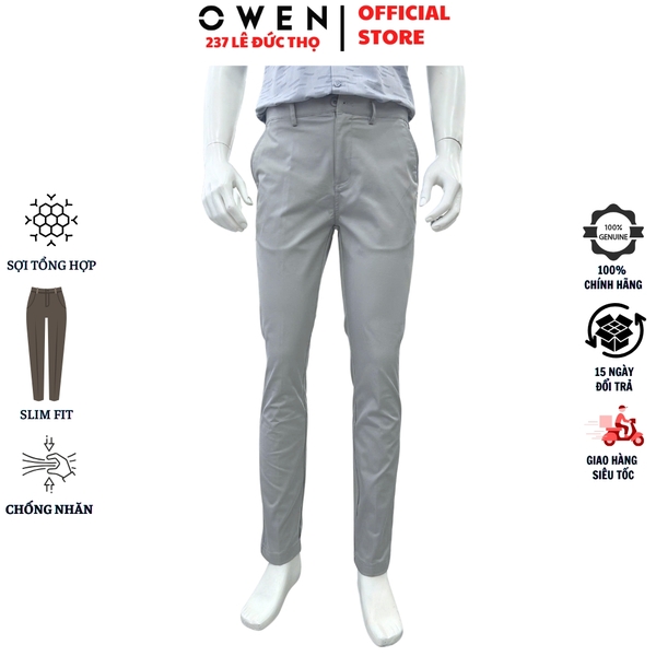 Quần kaki nam Owen QKS256102 màu xám nhạt dáng ôm slim fit chất liệu Rayon