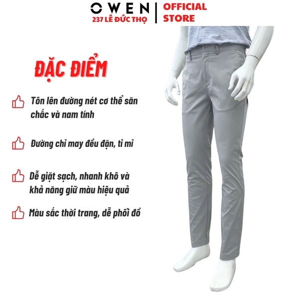 Quần kaki nam Owen QKS256102 màu xám nhạt dáng ôm slim fit chất liệu Rayon