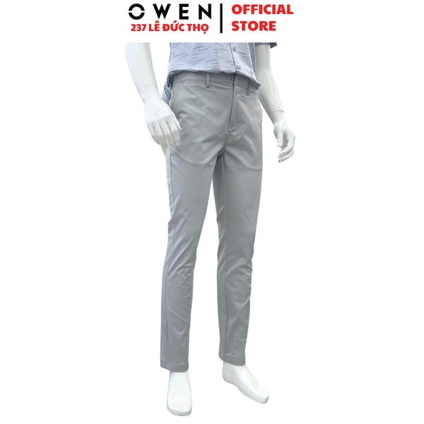Quần kaki nam Owen QKS256102 màu xám nhạt dáng ôm slim fit chất liệu Rayon