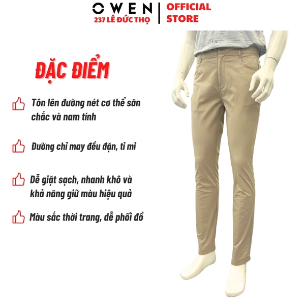 Quần kaki nam Owen QKS256103 màu be đậm dáng ôm slim fit chất liệu Rayon