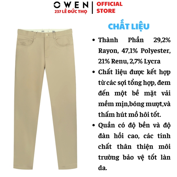 Quần kaki nam Owen QKS256103 màu be đậm dáng ôm slim fit chất liệu Rayon