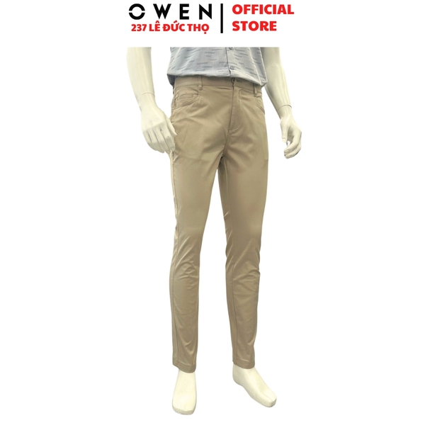 Quần kaki nam Owen QKS256103 màu be đậm dáng ôm slim fit chất liệu Rayon