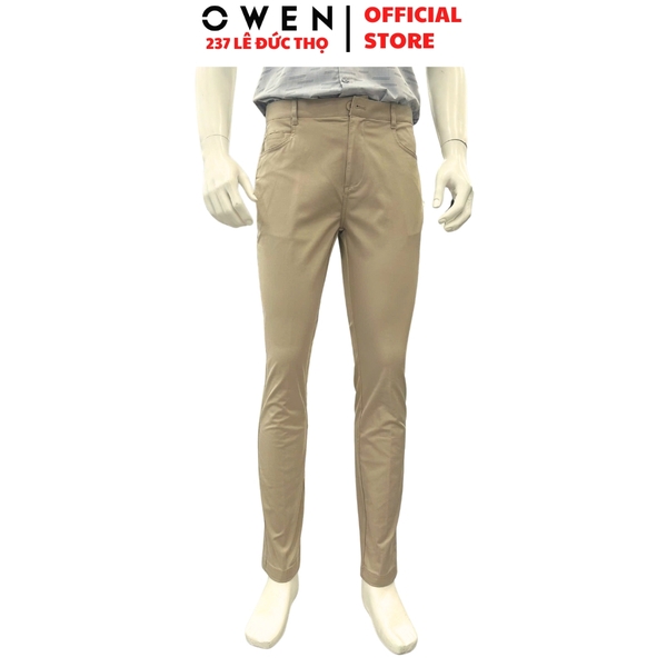 Quần kaki nam Owen QKS256103 màu be đậm dáng ôm slim fit chất liệu Rayon