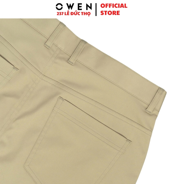 Quần kaki nam Owen QKS256103 màu be đậm dáng ôm slim fit chất liệu Rayon