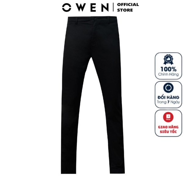 Quần Kaki Nam Owen QKSL221558 (QKSL231303 - QKSL231791) màu đen trơn Dáng Slim Fit Vải Cotton