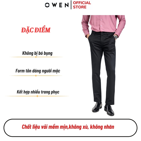 Quần Kaki Nam Owen QKSL231310 (QKSL220497) màu đen dáng ôm slim fit chất liệu cotton mềm mát