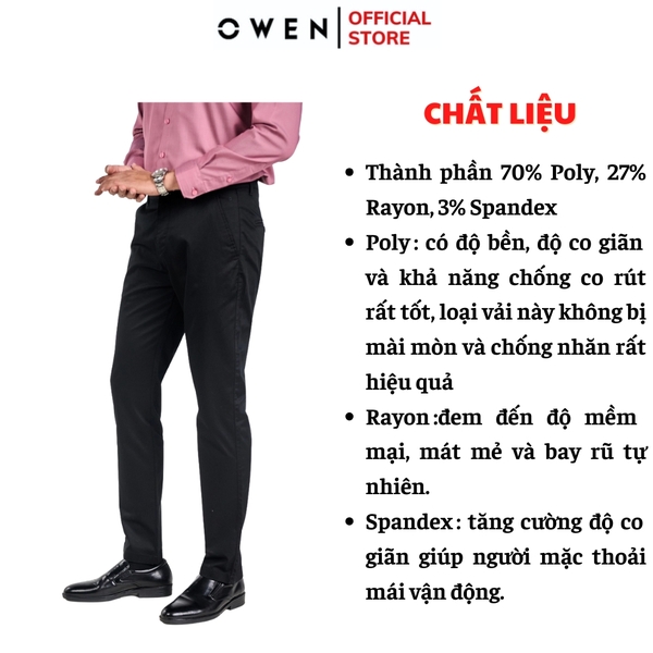 Quần Kaki Nam Owen QKSL231310 (QKSL220497) màu đen dáng ôm slim fit chất liệu cotton mềm mát
