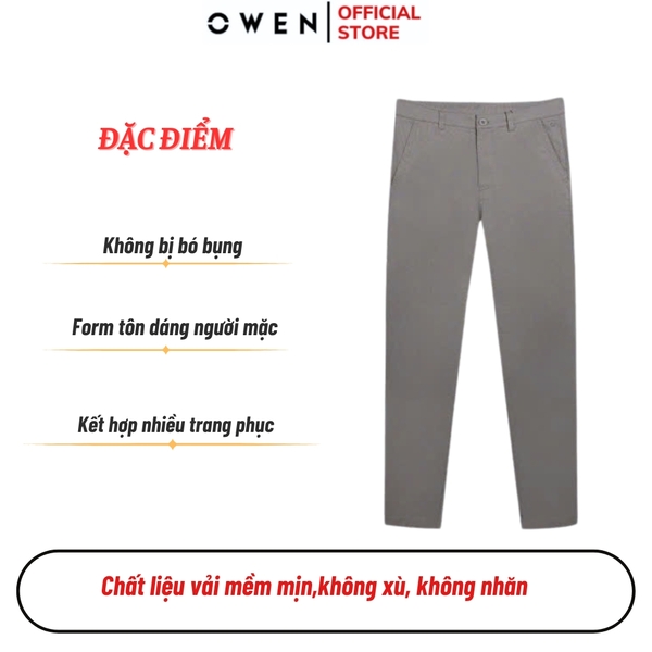 Quần Kaki Nam Owen QKS251275 màu xám dáng ôm slim fit Chất liệu CVC Spandex