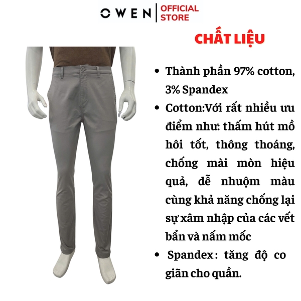 Quần Kaki Nam Owen QKS251275 màu xám dáng ôm slim fit Chất liệu CVC Spandex