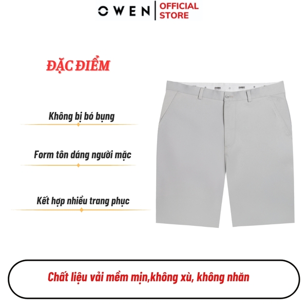 Quần Short Nam Owen SK251250 sóc kaki màu xám nhạt dáng suông regular fit chất liệu poly recycled (Renu)