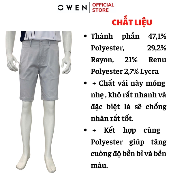 Quần Short Nam Owen SK251250 sóc kaki màu xám nhạt dáng suông regular fit chất liệu poly recycled (Renu)