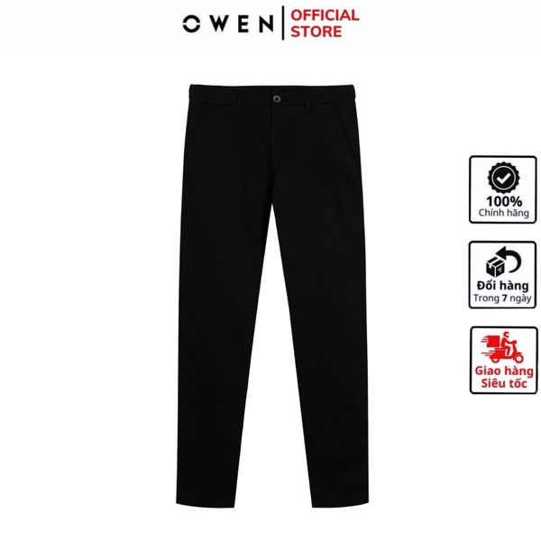Quần Kaki Nam Owen QKR251270 màu đen trơn dáng suông regular fit chất liệu CVC spandex