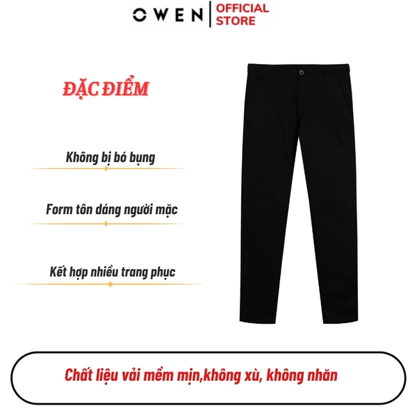 Quần Kaki Nam Owen QKR251270 màu đen trơn dáng suông regular fit chất liệu CVC spandex