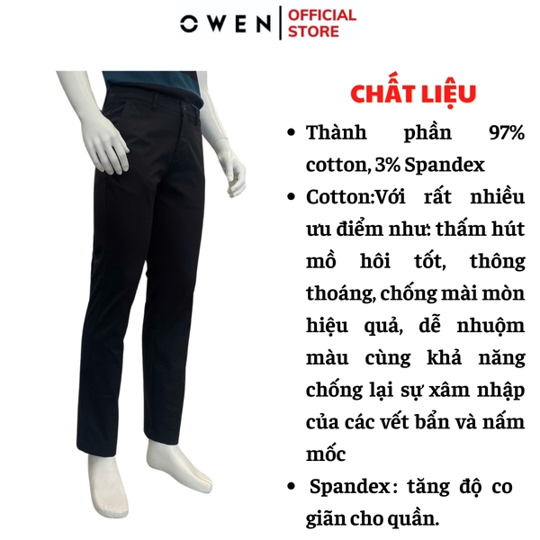 Quần Kaki Nam Owen QKR251270 màu đen trơn dáng suông regular fit chất liệu CVC spandex