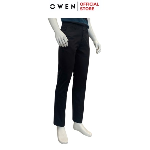 Quần Kaki Nam Owen QKR251270 màu đen trơn dáng suông regular fit chất liệu CVC spandex