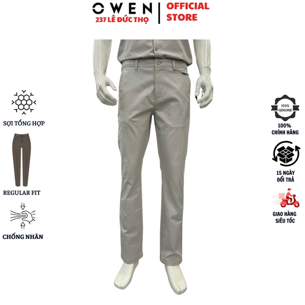 Quần kaki nam Owen QKR256095 màu xám nhạt dáng suông regular fit chất liệu cotton
