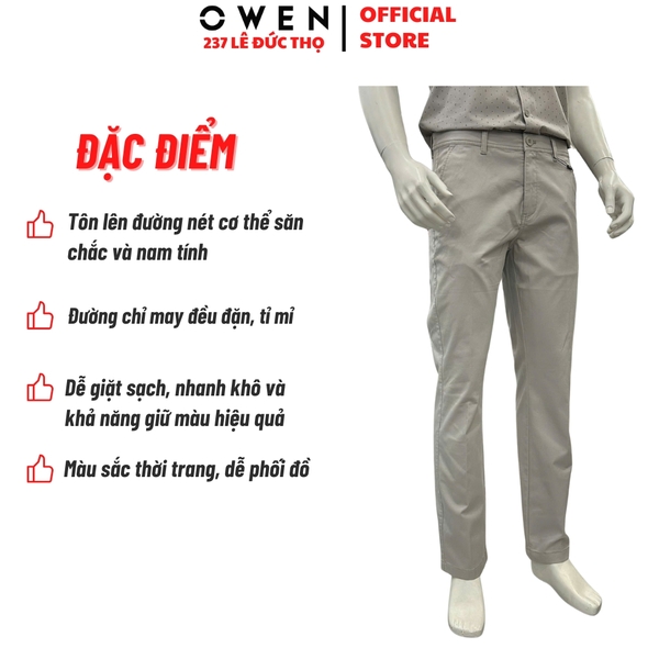 Quần kaki nam Owen QKR256095 màu xám nhạt dáng suông regular fit chất liệu cotton