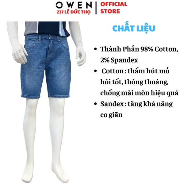 Quần Short Nam Owen SJ263075 sóc Jeans màu xanh nhạt dáng Straight fit chất liệu denim Cotton