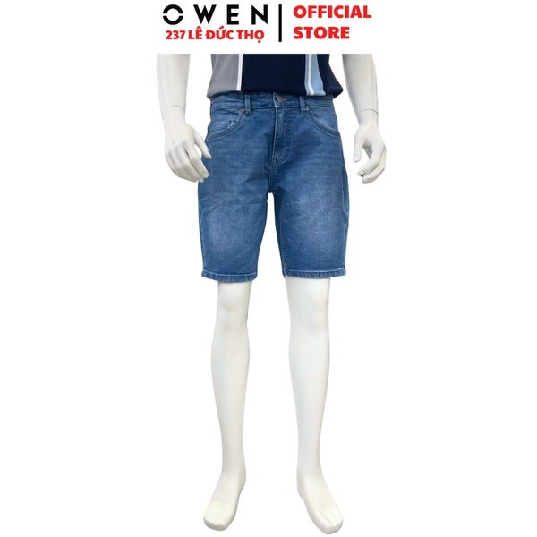 Quần Short Nam Owen SJ263075 sóc Jeans màu xanh nhạt dáng Straight fit chất liệu denim Cotton