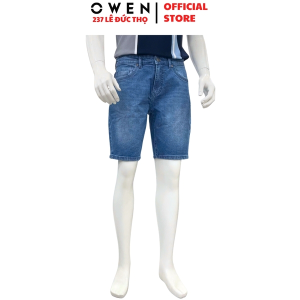 Quần Short Nam Owen SJ263075 sóc Jeans màu xanh nhạt dáng Straight fit chất liệu denim Cotton