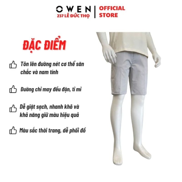 Quần Short Kaki Nam Owen SK261012 Xám Nhạt Slim Fit Cotton Spandex