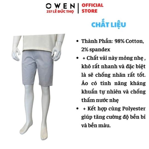 Quần Short Kaki Nam Owen SK261012 Xám Nhạt Slim Fit Cotton Spandex