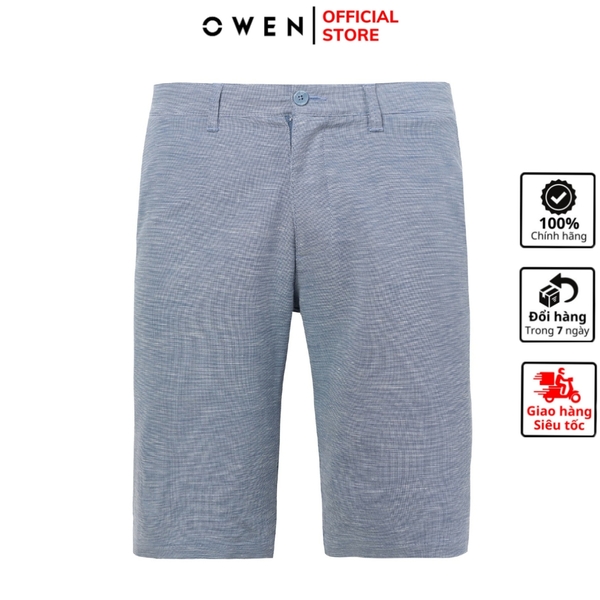 Quần short âu nam Owen ST231278 màu xanh xước dáng slim fit vải polyester