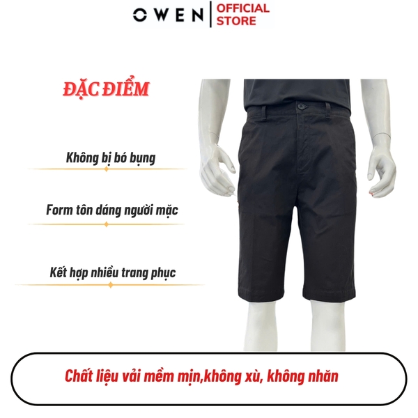 Quần Short Nam Owen SK241231 màu đen dáng ôm slim fit chất liệu cotton