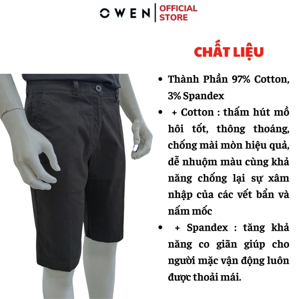 Quần Short Nam Owen SK241231 màu đen dáng ôm slim fit chất liệu cotton