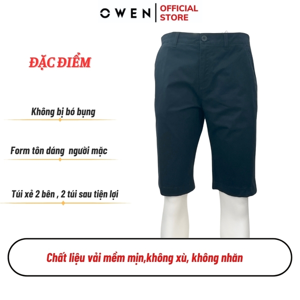 Quần Short Nam Owen SK241232 sóc kaki màu xanh đen dáng slim fit chất liệu CVC spandex
