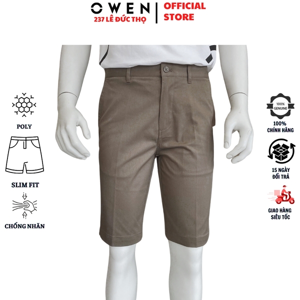 Quần Short Nam Owen SK251251 sóc kaki màu nâu dáng ôm slim fit chất liệu poly recycled (Renu)