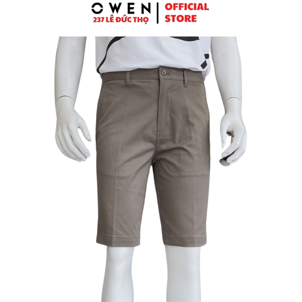 Quần Short Nam Owen SK251251 sóc kaki màu nâu dáng ôm slim fit chất liệu poly recycled (Renu)